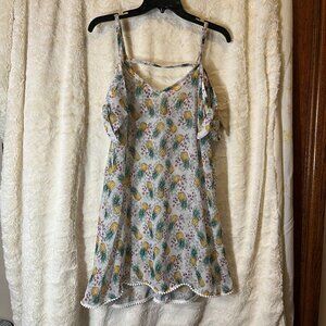 Miken Floral Pineapple Cold Shoulder Swim Cover Up Womens Medium Tropical Sheer